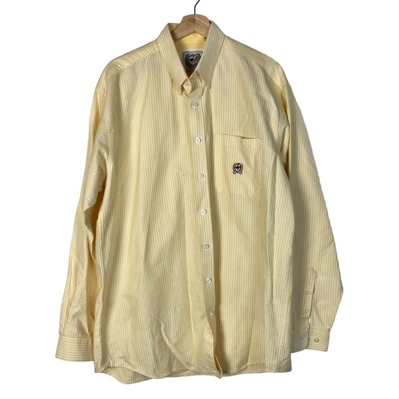 Cinch Yellow & White Stripe Western Long Sleeve Button Down L - Picture 1 of 4